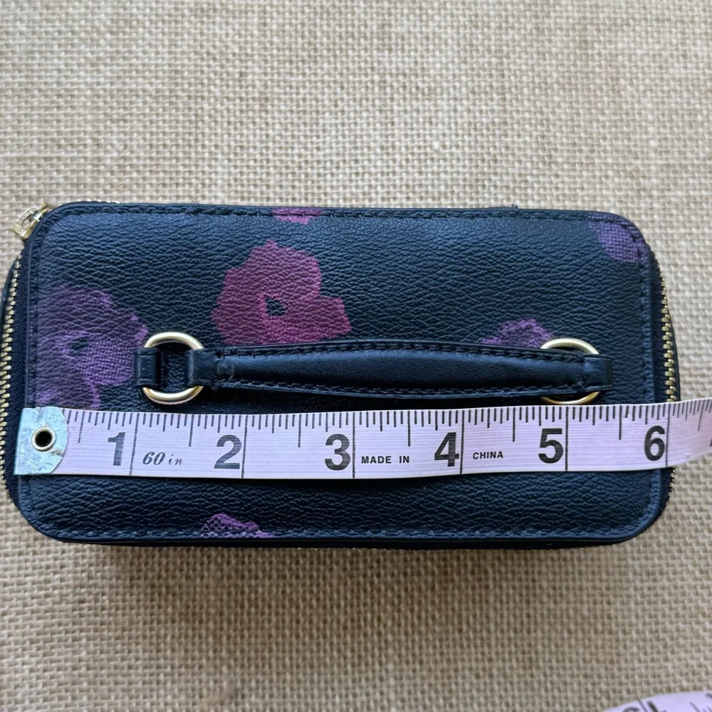 Coach Mini Vanity Jewelry / Make Up Case Black Leather With Flowers - Picture 5 of 7